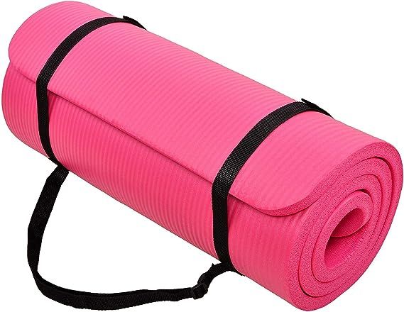 All Purpose 1-Inch Extra Thick High Density Anti-Tear Exercise Yoga Mat with Carrying Strap